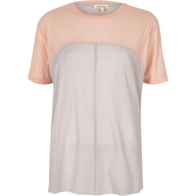 Pink mesh colour block oversized T-shirt